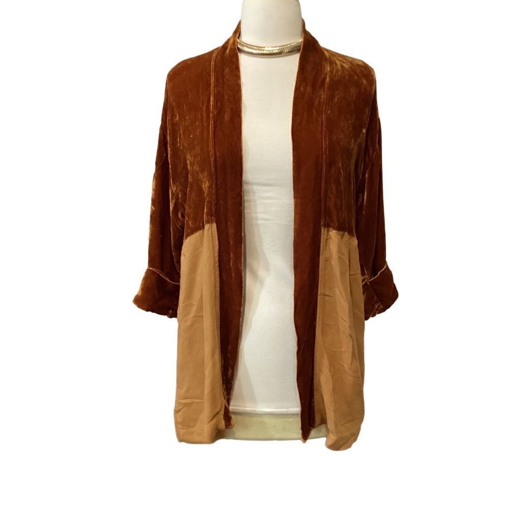 Tina + Joe Anthropologie Cardigan Silk Blend Made In USA Crushed Velvet XS - Picture 5 of 8